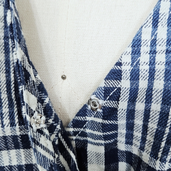 J. Crew Puff Sleeve Wrap Top Patchwork Indigo Blue Cotton Medium - Picture 4 of 10